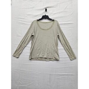 A New Day Womens Ribbed Long Sleeve Scoop Neck Lace Trim Top Green XL 018083526